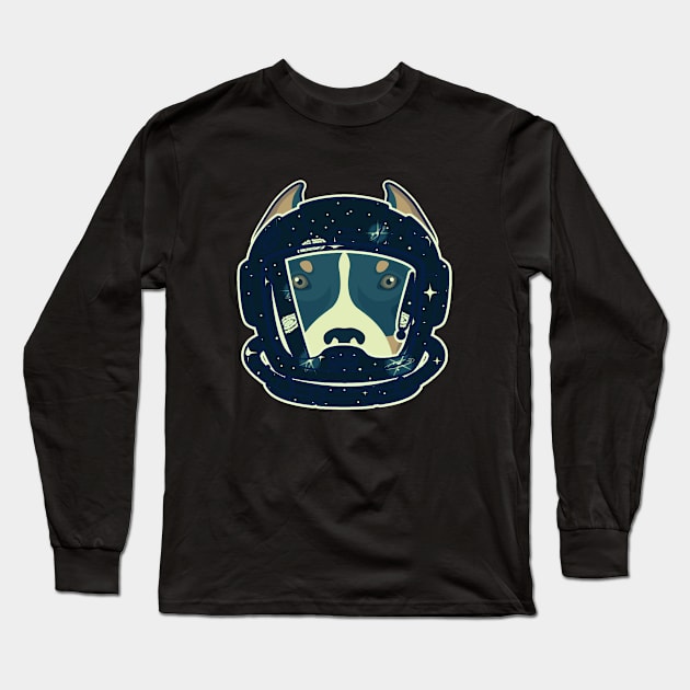 Astronaut Pitbull Long Sleeve T-Shirt by FullOnNostalgia